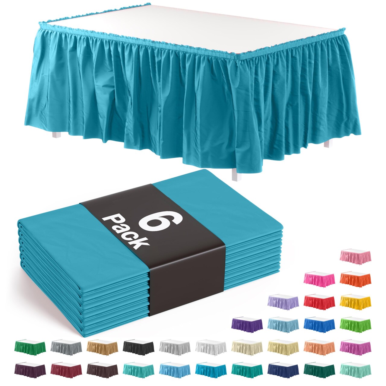 Ruffle Disposable Table Skirt 14 Ft Long Pleated Table Skirts with Adhesive Strip – Fits 6ft+ Rectangle or Round Tables – Ideal for Birthday Parties, Gender Reveal, Baby Showers & Event Decorations 6 pack by Exquisite